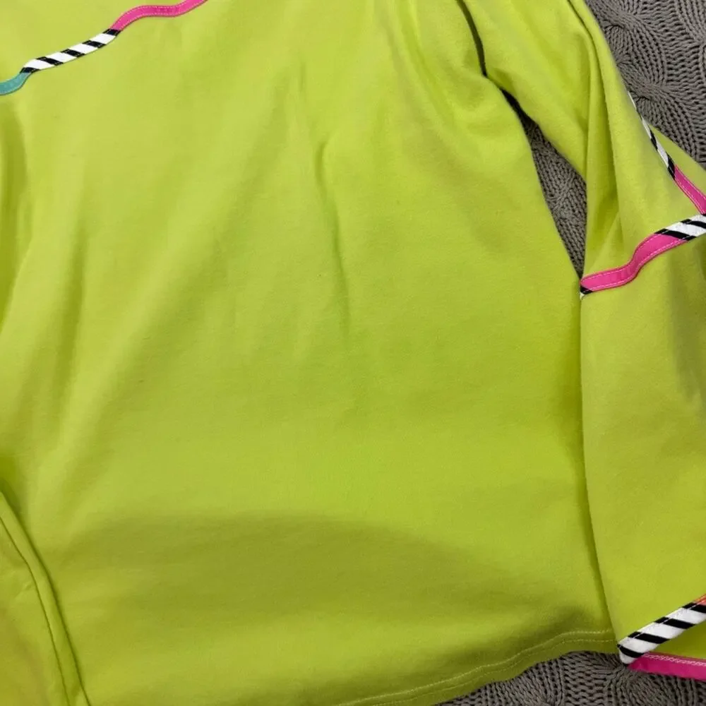 Berek Women’s Lime Green V-Neck Top with Colorful Stripes & Bell Sleeves ~ Smal - Picture 9 of 9